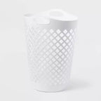 2.2bu Flexible Laundry Hamper White - Brightroom™: Tall Plastic Clothes Hamper with Built-In Handles, Diamond Pattern