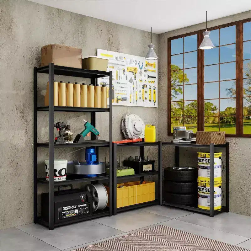 Shuntong Étagère métallique 5 niveaux 34"x14"x72" avec poteau dissimulé, planches stratifiées, finition noire texturée