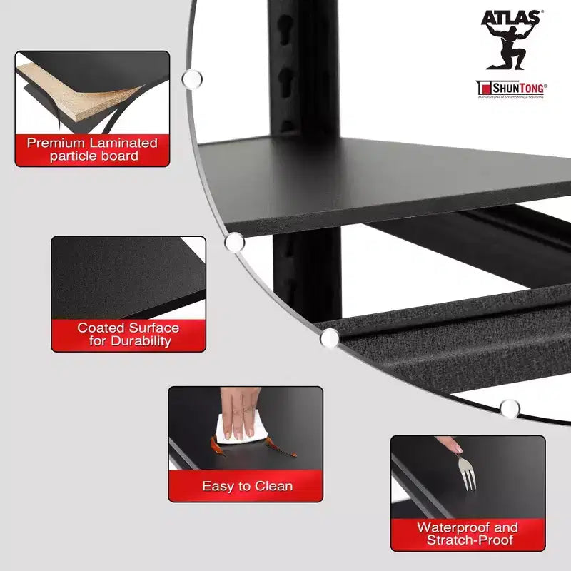 Shuntong Étagère métallique 5 niveaux 34"x14"x72" avec poteau dissimulé, planches stratifiées, finition noire texturée