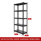 Shuntong Étagère métallique 5 niveaux 34"x14"x72" avec poteau dissimulé, planches stratifiées, finition noire texturée