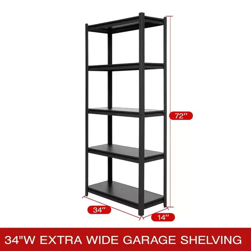 Shuntong Étagère métallique 5 niveaux 34"x14"x72" avec poteau dissimulé, planches stratifiées, finition noire texturée