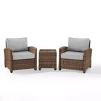 Bradenton 3pc Outdoor Wicker Arm Chairs with Side Table: Steel Frame, UV-Resistant - Crosley