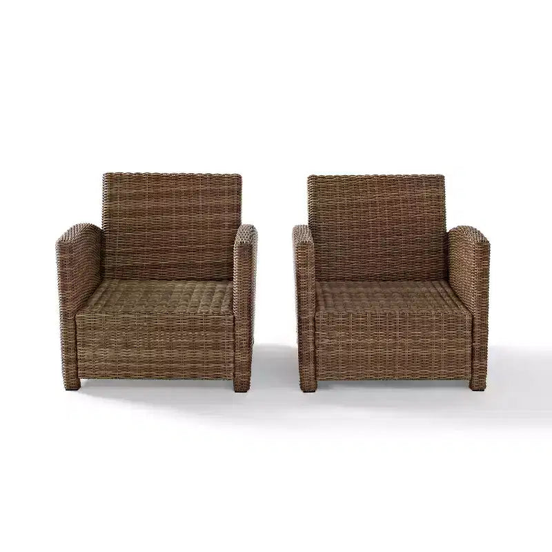 Bradenton 3pc Outdoor Wicker Arm Chairs with Side Table: Steel Frame, UV-Resistant - Crosley