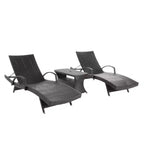 Megalo Ensemble 3 pièces de chaises longues de patio en osier tout temps avec table d'appoint - Marron - Christopher Knight Home