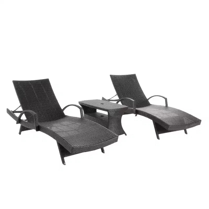 Megalo Ensemble 3 pièces de chaises longues de patio en osier tout temps avec table d'appoint - Marron - Christopher Knight Home