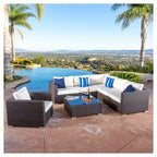 Santa Rosa 7pc Wicker Patio Seating Sectional Set with Cushions - Multi Brown with Beige Cushions - Christopher Knight Home