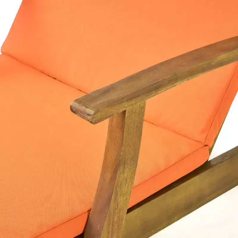 Perla 3pc Outdoor Acacia Wood Chaise Lounge Set with Cushions - Teak/Orange - Christopher Knight Home