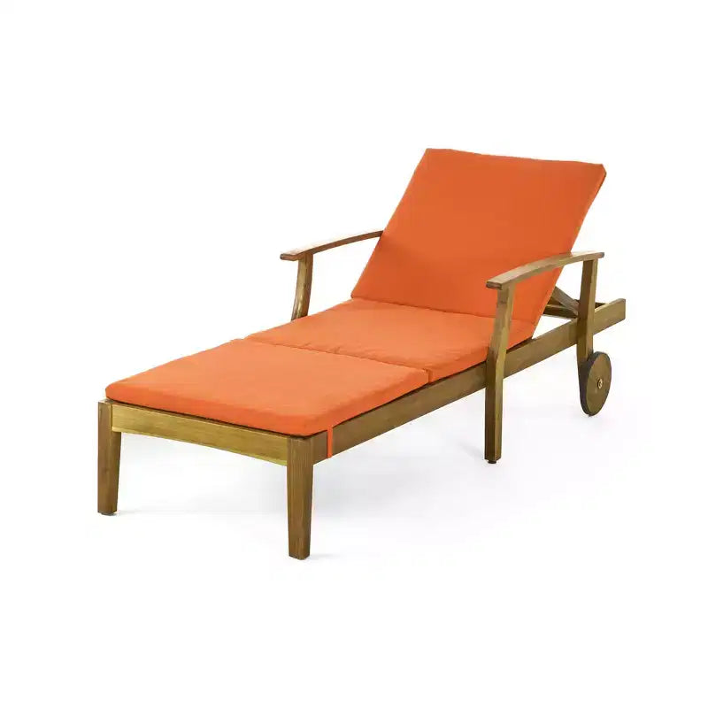 Perla 3pc Outdoor Acacia Wood Chaise Lounge Set with Cushions - Teak/Orange - Christopher Knight Home