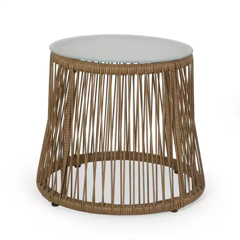 Russel 3pc Outdoor Wicker 2 Seater Chat Set: Flared Design, Glass Tabletop - Christopher Knight Home