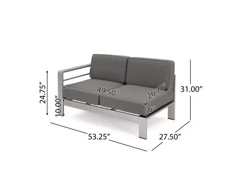 Cape Coral 5pc Aluminum Sofa Set with Cushions - Khaki - Christopher Knight Home: Weather-Resistant Patio Conversation Set