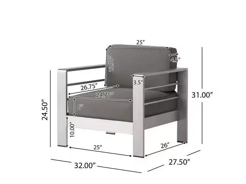 Cape Coral 5pc Aluminum Sofa Set with Cushions - Khaki - Christopher Knight Home: Weather-Resistant Patio Conversation Set