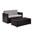 Palm Harbor 2pc Outdoor Wicker Seating Set with Gray Cushions- Loveseat & Glass Top Table - Crosley