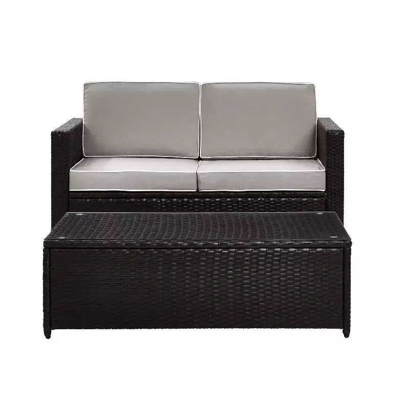 Palm Harbor 2pc Outdoor Wicker Seating Set with Gray Cushions- Loveseat & Glass Top Table - Crosley