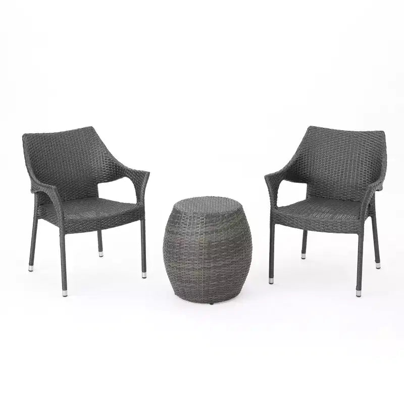 Pierce 3pc Wicker Chat Set - Gray - Christopher Knight Home: Outdoor Seating with Accent Table, No Assembly Required