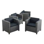 Ensemble de 4 fauteuils de jardin et table basse en osier Puerta - Teck/Noir mélangé/Gris foncé - Christopher Knight Home