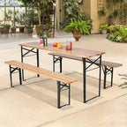 3pc Outdoor Folding Wooden Picnic Table Set - WELLFOR: Iron & Fir Wood, Portable, Rust-Resistant