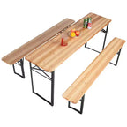 3pc Outdoor Folding Wooden Picnic Table Set - WELLFOR: Iron & Fir Wood, Portable, Rust-Resistant