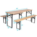 3pc Outdoor Folding Wooden Picnic Table Set - WELLFOR: Iron & Fir Wood, Portable, Rust-Resistant