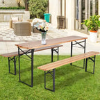 3pc Outdoor Folding Wooden Picnic Table Set - WELLFOR: Iron & Fir Wood, Portable, Rust-Resistant