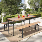 3pc Outdoor Folding Wooden Picnic Table Set - WELLFOR: Iron & Fir Wood, Portable, Rust-Resistant