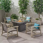 Ensemble de 5 chaises de club et de foyer en bois et osier Breakwater – Gris clair/Noir/Gris – Christopher Knight Home : Structure en acacia, Rotin PE