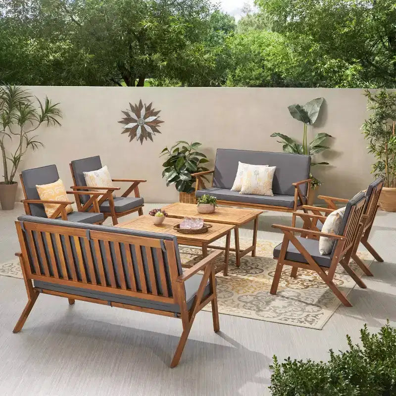 Panama 8pc Acacia Wood Chat Set with Coffee Table: Outdoor Seating - Christopher Knight Home