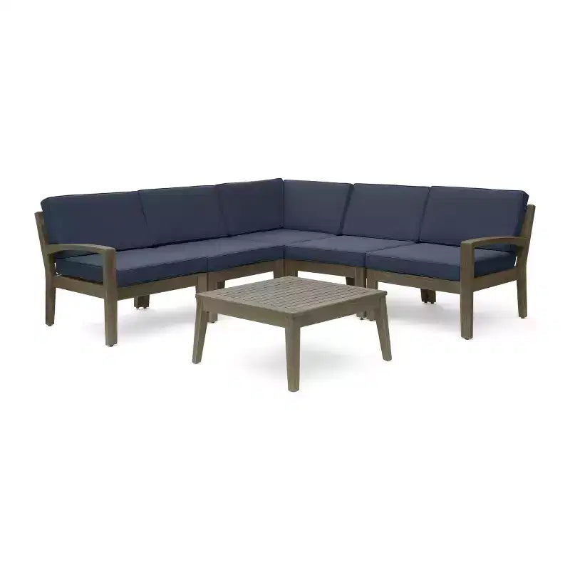 Ensemble de sofa modulaire 6 pièces en acacia Grenada - Gris/Gris foncé - Christopher Knight Home