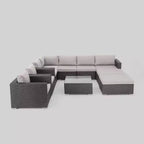 Ensemble de canapé d'angle de terrasse 10 pièces en osier Santa Rosa : Salon de jardin moderne gris, résistant aux intempéries, cadre en aluminium, coussins amovibles