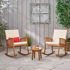 Abbottsford 3pc Acacia Wood Rocking Chairs and Side Table Set - Brown/Cream - Christopher Knight Home: Weather-Resistant Outdoor Seating