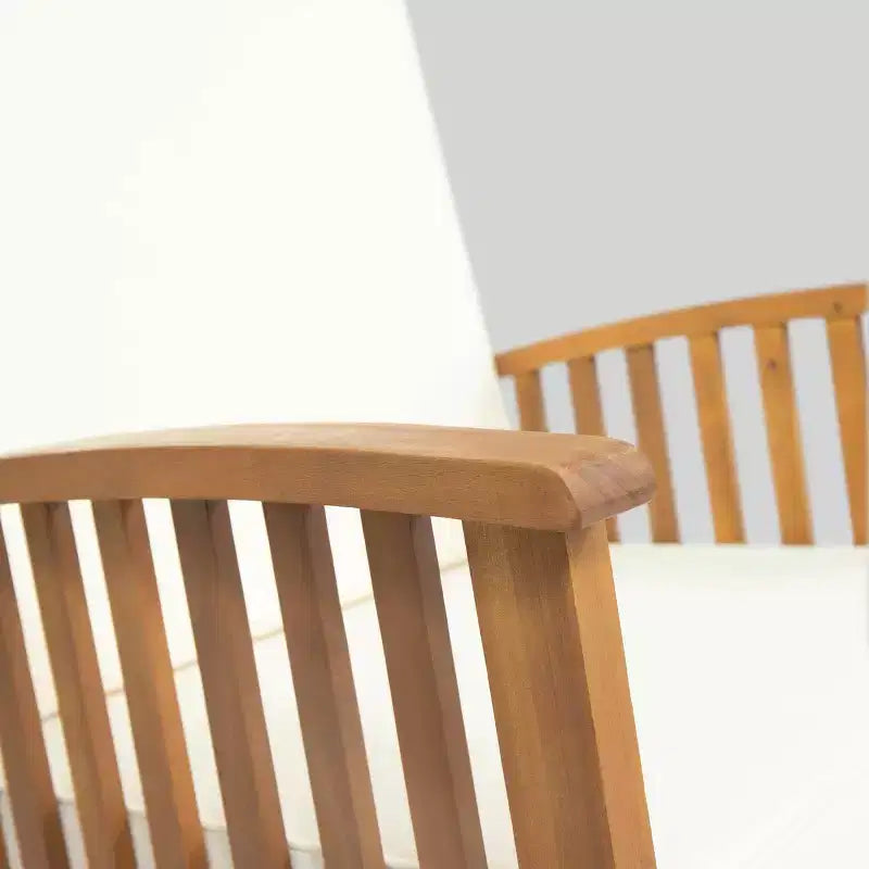Abbottsford 3pc Acacia Wood Rocking Chairs and Side Table Set - Brown/Cream - Christopher Knight Home: Weather-Resistant Outdoor Seating