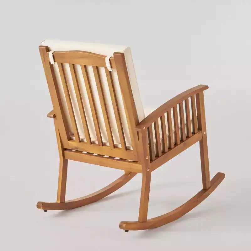 Abbottsford 3pc Acacia Wood Rocking Chairs and Side Table Set - Brown/Cream - Christopher Knight Home: Weather-Resistant Outdoor Seating