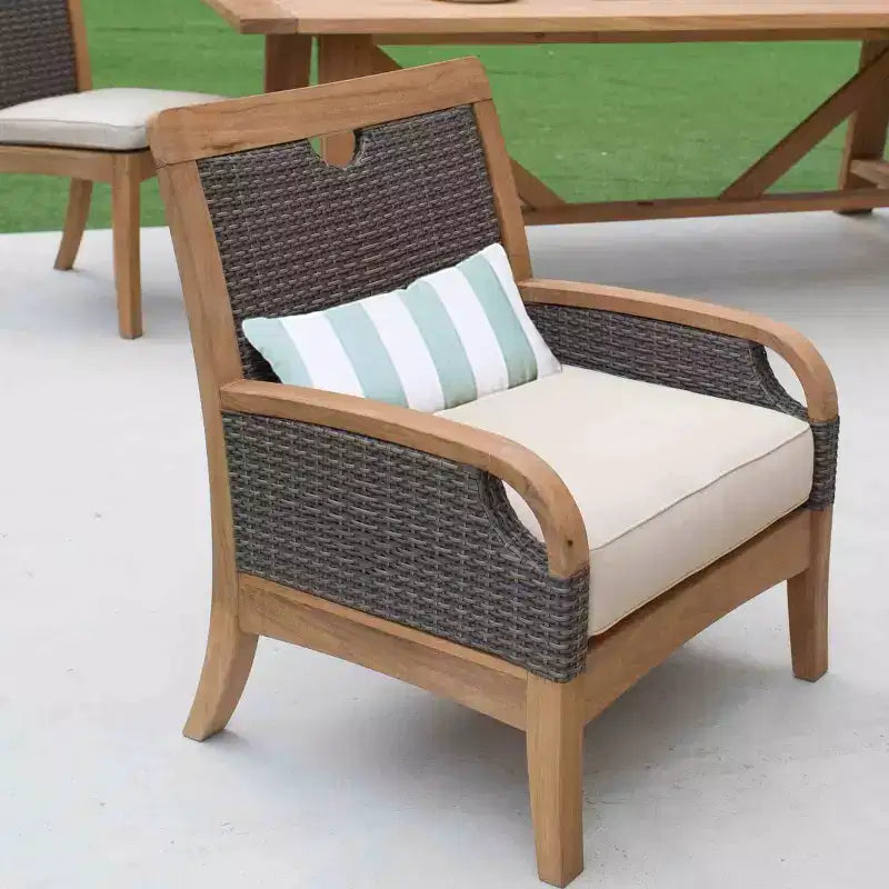 Ensemble de conversation d'extérieur 3 pièces Sonoma Lane Stafford en teck – Résistant aux intempéries avec coussins zippés taupe et table d'appoint
