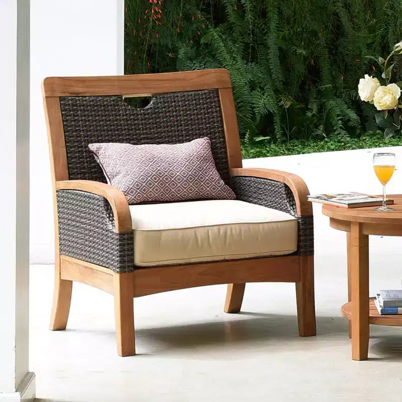 Ensemble de conversation d'extérieur 3 pièces Sonoma Lane Stafford en teck – Résistant aux intempéries avec coussins zippés taupe et table d'appoint