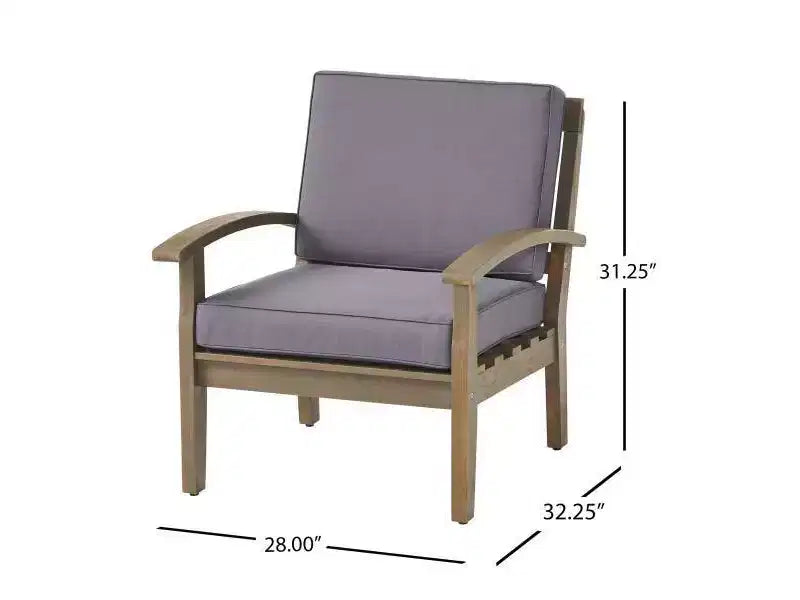 Ensemble de 4 pièces de sièges Peyton en bois d'acacia gris/gris foncé - Christopher Knight Home : Mobilier de conversation extérieur, coussins résistants aux intempéries