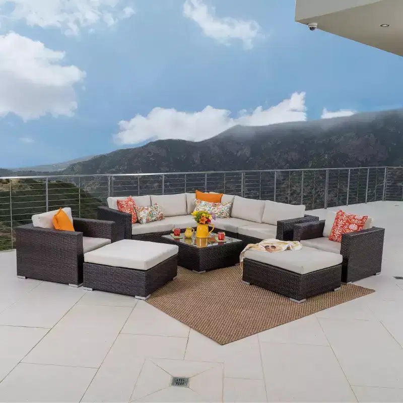 Santa Rosa 10pc Wicker Sectional Sofa Set - Brown/Beige - Christopher Knight Home