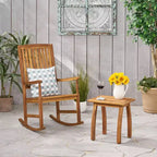 Arcadia 2pc Acacia Wood Rocking Chair and Side Table Set Teak - Christopher Knight Home: Weather-Resistant Outdoor Seating