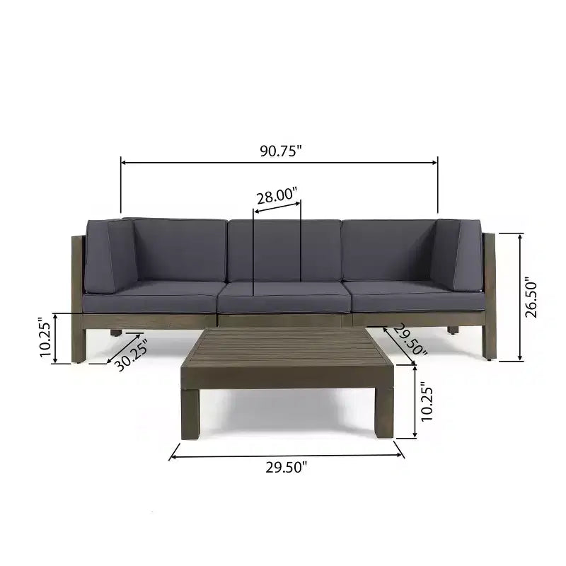 Oana 4pc Acacia Modular Sofa and Table Set - Gray/Dark Gray - Christopher Knight Home