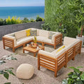 Oana 9pc Acacia Wood Sectional Sofa Set - Teak/Beige - Christopher Knight Home: Weather-Resistant Outdoor Seating