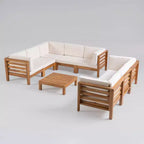 Ensemble de canapé sectionnel Oana 9 pièces en bois d'acacia – Teck/Beige – Christopher Knight Home : Meubles d'extérieur résistants aux intempéries
