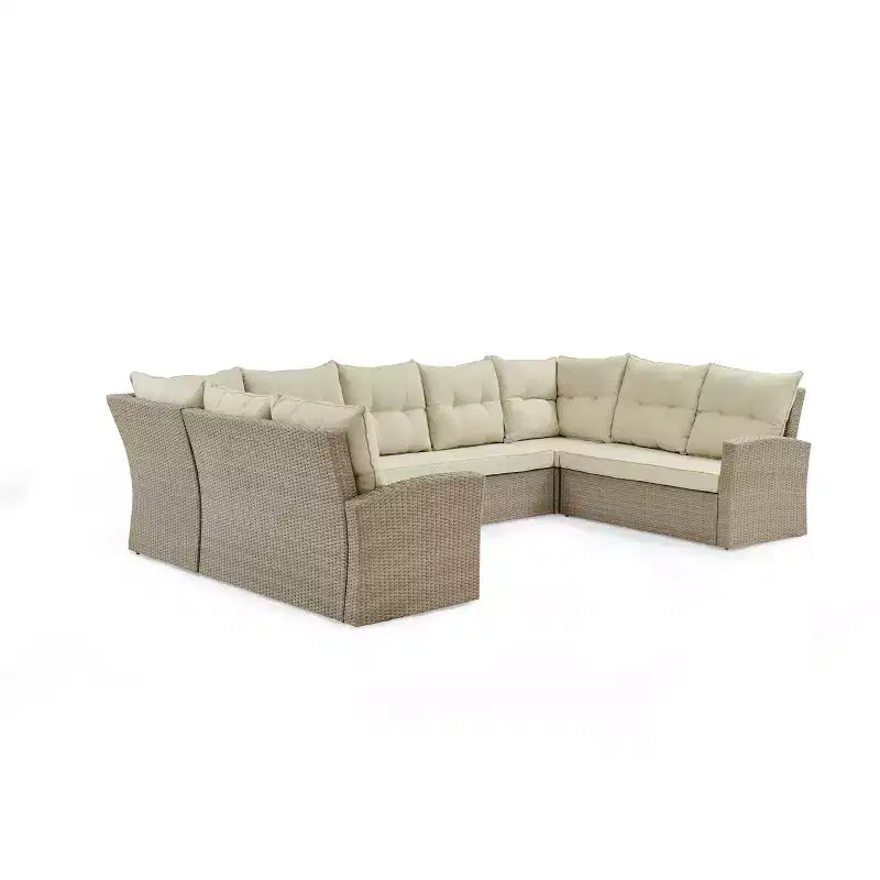 Canaan 4pc All Weather Wicker Outdoor Double Corner Horseshoe Sectional Set Cream - Alaterre Furniture: Weather-Resistant Patio Set with Glass Table