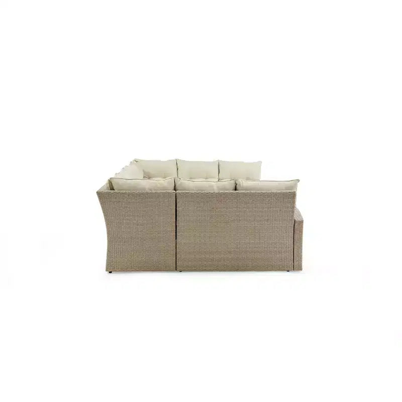 Canaan 4pc All Weather Wicker Outdoor Double Corner Horseshoe Sectional Set Cream - Alaterre Furniture: Weather-Resistant Patio Set with Glass Table