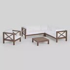 Brava 5pc Acacia Wood Sectional Sofa & Club Chair Set: Weather-Resistant Patio Set - Christopher Knight Home
