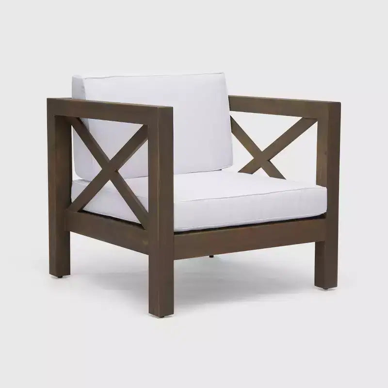 Brava 5pc Acacia Wood Sectional Sofa & Club Chair Set: Weather-Resistant Patio Set - Christopher Knight Home