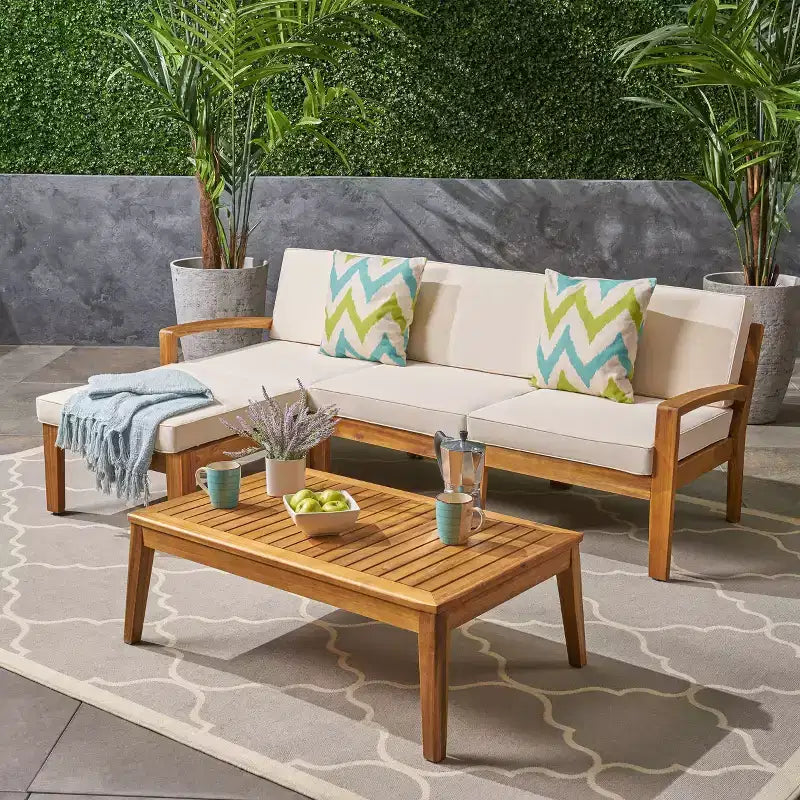 Grenada 5pc Acacia Sectional Patio Sofa Set Teak - Christopher Knight Home: Weather-Resistant Outdoor Furniture Set