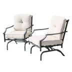 Ensemble de 3 pièces de salon de patio à cadre en acier rayé crème - Lokatse: Ensemble de conversation extérieur avec fauteuils à bascule et table d'appoint
