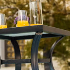 Ensemble de 3 pièces de salon de patio à cadre en acier rayé crème - Lokatse: Ensemble de conversation extérieur avec fauteuils à bascule et table d'appoint