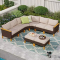 Captiva Designs 8pc Outdoor Wicker Rattan Conversation Set with Curved Sectional Sofa and Ottoman Beige: All-Weather, Rust-Resistant