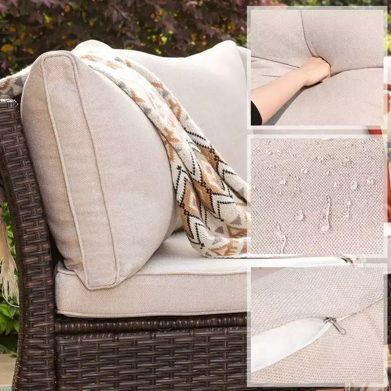 Captiva Designs 8pc Outdoor Wicker Rattan Conversation Set with Curved Sectional Sofa and Ottoman Beige: All-Weather, Rust-Resistant