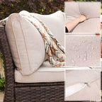 Captiva Designs 8pc Outdoor Wicker Rattan Conversation Set with Curved Sectional Sofa and Ottoman Beige: All-Weather, Rust-Resistant