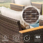 Captiva Designs 8pc Outdoor Wicker Rattan Conversation Set with Curved Sectional Sofa and Ottoman Beige: All-Weather, Rust-Resistant